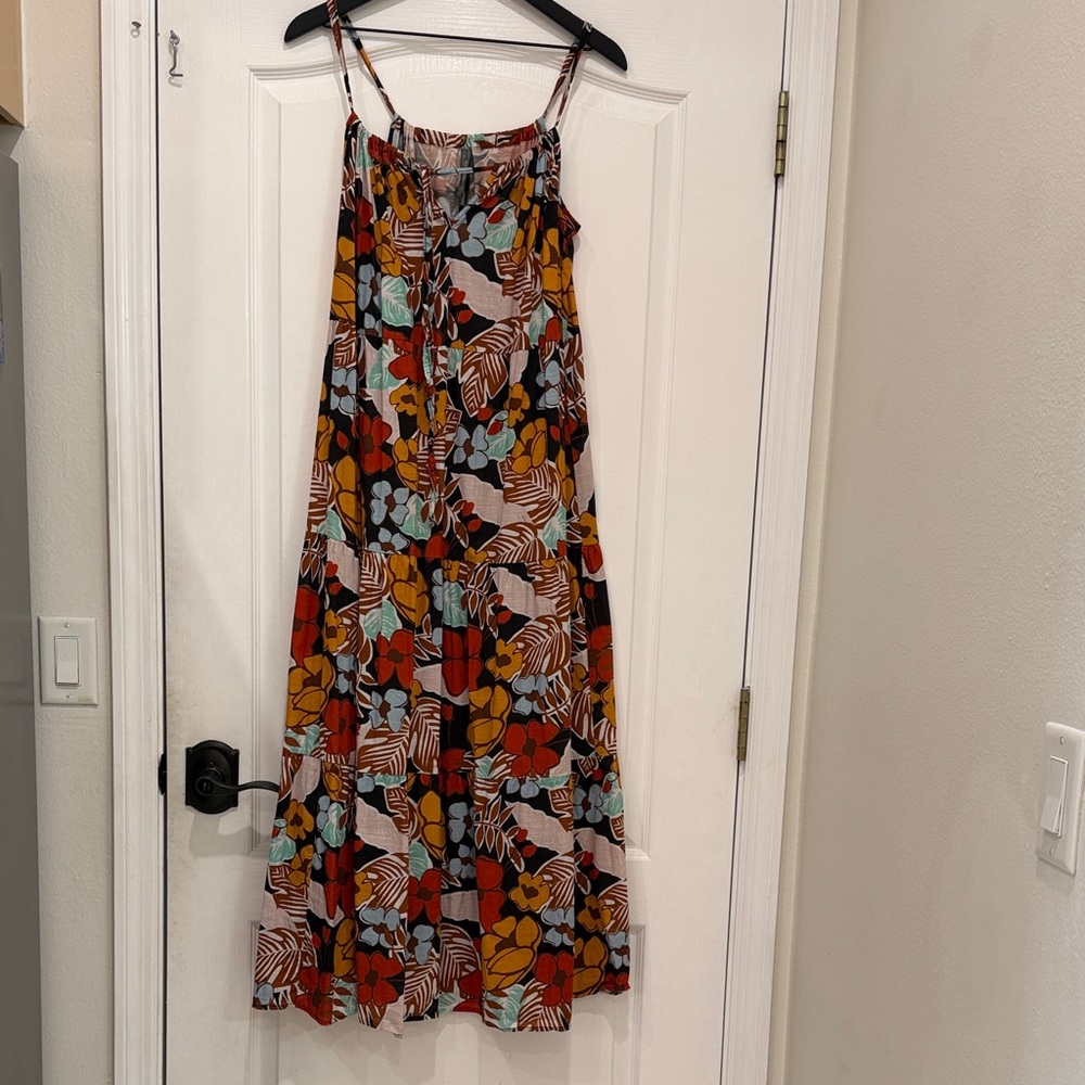 Anthropologie Floral Maxi Sundress in Rust, Mustard & Aqua